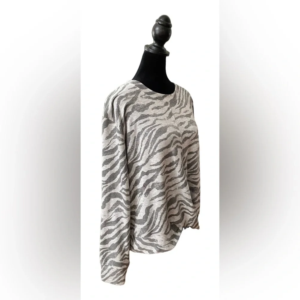 Knox Rose: Gray Zebra Print Sweatshirt with Twist Front